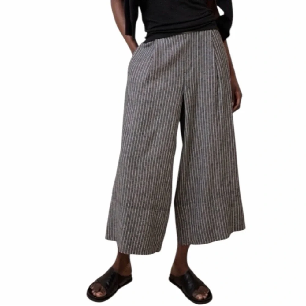 Banana Republic Linen Blend High Rise Striped Wide Leg Cropped Pants